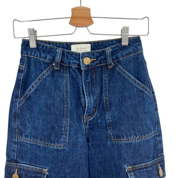 Dissh Bronx Indigo Mid Rise Cargo Jeans in Indigo Blue Size US 2 - Picture 3 of 16